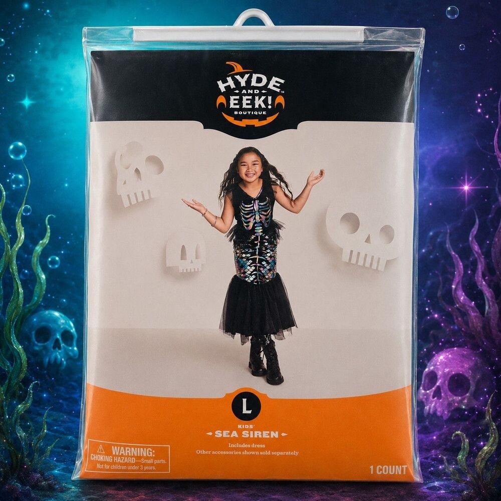 Hyde and EEK Sea Siren Mermaid Skeleton Rainbow Costume Girls L 10-12 Halloween